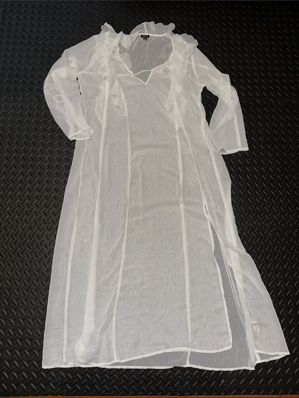Boohoo Sheer White Ruffle-Trim Cover-Up